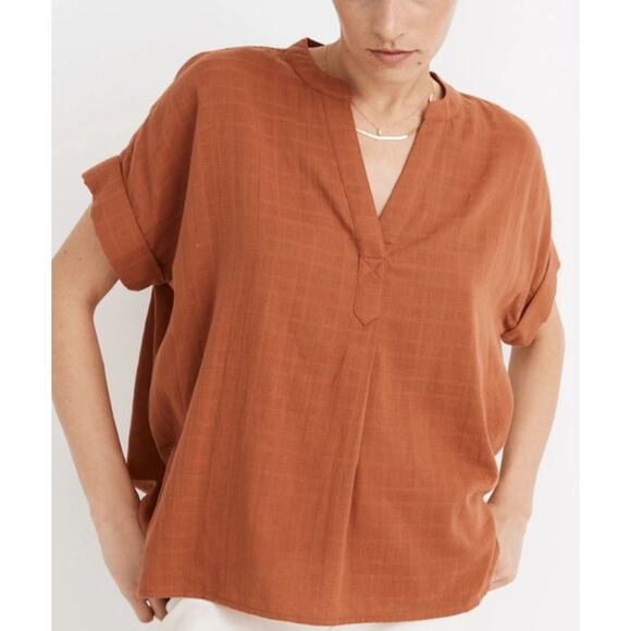 Madewell Tops - Madewell Lakeline Popover Shirt Textural Plaid Orange XS